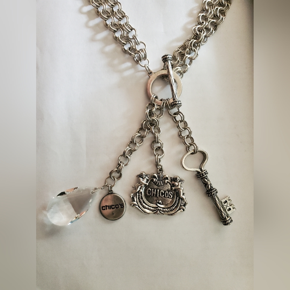 CHICOS 35th Anniv. Charm NECKLACE Ltd Edition Silver Tone Toggle Double Link NWT
